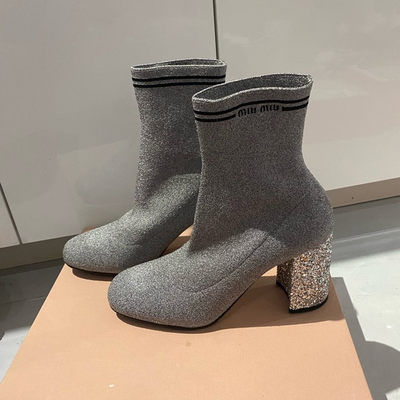Miu Miu Silver Glitter Ankle Boots - Picture 4 of 6